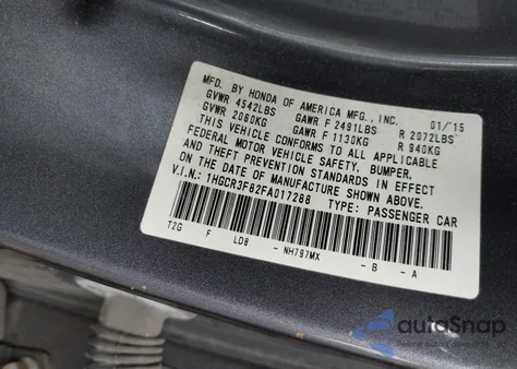 2015 Honda Accord Ex-L V-6 from USA, damaged, VIN 1HGCR3F82FA017288